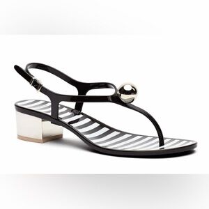 NWOT Frances Valentine Virginia Jelly Thong Sandals Black white Striped 8 / 38